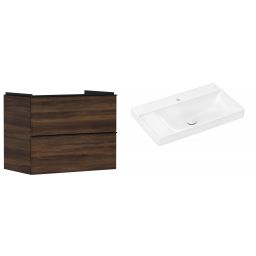 Hansgrohe Xelu Q szafka wisząca z umywalką 80x48 cm ciemny orzech/czarny mat/biały (54030670, 61030450)