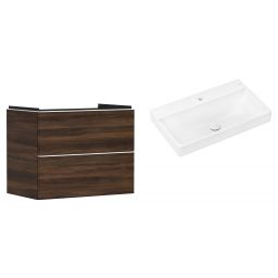 Hansgrohe Xelu Q szafka wisząca z umywalką 80x48 cm ciemny orzech/biały mat/biały (54030700, 61020450)