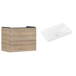 Hansgrohe Xelu Q szafka wisząca z umywalką 80x48 cm naturalny dąb/biały mat (54029700, 61021450)