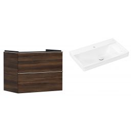 Hansgrohe Xelu Q szafka wisząca z umywalką 80x48 cm ciemny orzech/chrom (54030000, 61025450)