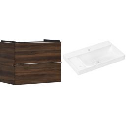 Hansgrohe Xelu Q szafka wisząca z umywalką 80x48 cm ciemny orzech/chrom/biały (54030000, 61031450)