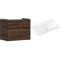 Hansgrohe Xelu Q szafka wisząca z umywalką 80x48 cm ciemny orzech/chrom/biały (54030000, 61024450)