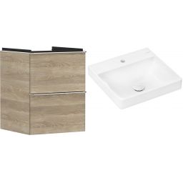 Hansgrohe Xelu Q szafka wisząca z umywalką 50x48 cm naturalny dąb/chrom/biały (54021000, 61012450)