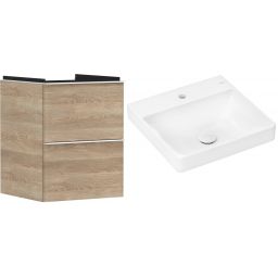 Hansgrohe Xelu Q szafka wisząca z umywalką 50x48 cm naturalny dąb/biały mat/biały (54021700, 61012450)