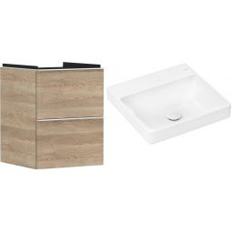 Hansgrohe Xelu Q szafka wisząca z umywalką 50x48 cm naturalny dąb/biały mat/biały (54021700, 61013450)