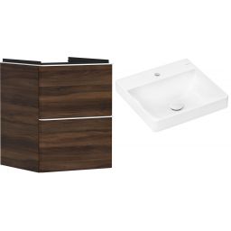 Hansgrohe Xelu Q szafka wisząca z umywalką 50x48 cm ciemny orzech/biały mat/biały (54022700, 61012450)