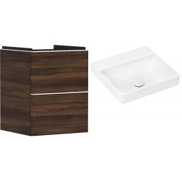 Hansgrohe Xelu Q szafka wisząca z umywalką 50x48 cm ciemny orzech/biały mat/biały (54022700, 61013450)
