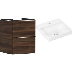 Hansgrohe Xelu Q szafka wisząca z umywalką 50x48 cm ciemny orzech/chrom/biały (54022000, 61012450)