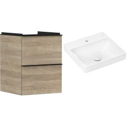 Hansgrohe Xelu Q szafka wisząca z umywalką 50x48 cm naturalny dąb/czarny mat/biały (54021670, 61012450)