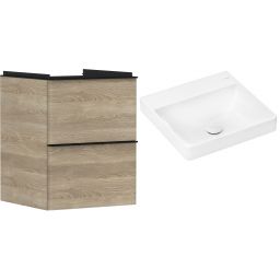 Hansgrohe Xelu Q szafka wisząca z umywalką 50x48 cm naturalny dąb/czarny mat (54021670, 61013450)