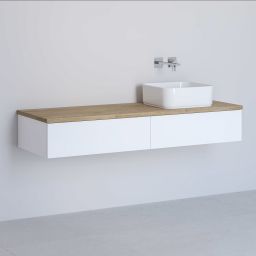 Kronenbach Cube szafka z blatem 141x48,7x23,5 cm podumywalkowa wisząca biały połysk-jasny dąb KBWTKOWTL1412WHGH