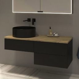 Kronenbach Cube szafka z blatem 121x48,7x44,5 cm podumywalkowa wisząca czarny mat/dąb KBWTKOWTL1213SMGH