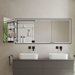 Kronenbach Cube 2.0 szafka 130x17x70 cm z lustrem wpuszczana czarny mat KB100235MB