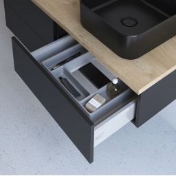 Kronenbach Cube szafka z blatem 161x48,7x23,5 cm podumywalkowa wisząca czarny mat-jasny dąb KBWTKOWT1612SMGH