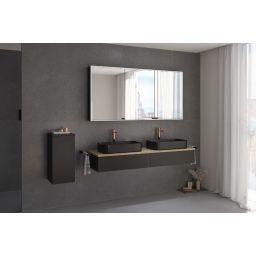 Kronenbach Cube szafka z blatem 161x48,7x23,5 cm podumywalkowa wisząca czarny mat-jasny dąb KBWTKOWT1612SMGH