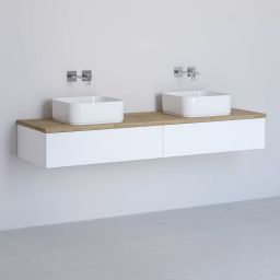 Kronenbach Cube szafka z blatem 161x48,7x23,5 cm podumywalkowa wisząca biały połysk-jasny dąb KBWTKOWT1612WHGH