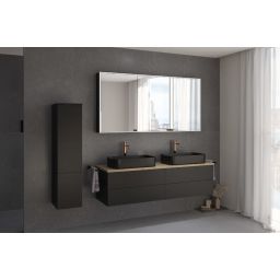 Kronenbach Cube szafka z blatem 161x48,7x44,5 cm podumywalkowa wisząca czarny mat-jasny dąb KBWTKOWT1614SMGH