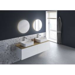 Kronenbach Cube szafka z blatem 161x48,7x44,5 cm podumywalkowa wisząca biały połysk-jasny dąb KBWTKOWT1614WHGH