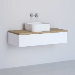 Kronenbach Cube szafka z blatem 101x48,7x23,5 cm podumywalkowa wisząca biały połysk-jasny dąb KBWTKOWTL1011WHGH