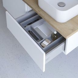 Kronenbach Cube szafka z blatem 101x48,7x44,5 cm podumywalkowa wisząca biały połysk-jasny dąb KBWTKOWTL1012WHGH