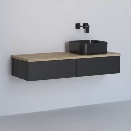 Kronenbach Cube szafka z blatem 121x48,7x23,5 cm podumywalkowa wisząca czarny mat-jasny dąb KBWTKOWTL1212SMGH