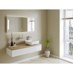 Kronenbach Cube szafka z blatem 121x48,7x23,5 cm podumywalkowa wisząca biały połysk-jasny dąb KBWTKOWTL1212WHGH