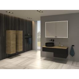 Kronenbach Cube szafka z blatem 121x48,7x44,5 cm podumywalkowa wisząca czarny mat/dąb KBWTKOWTL1213SMGH