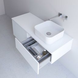 Kronenbach Cube szafka z blatem 121x48,7x44,5 cm podumywalkowa wisząca biały połysk KBWTKOWTL1213WH