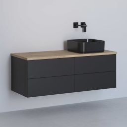 Kronenbach Cube szafka z blatem 121x48,7x44,5 cm podumywalkowa wisząca czarny mat-jasny dąb KBWTKOWTL1214SMGH