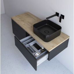 Kronenbach Cube szafka z blatem 121x48,7x44,5 cm podumywalkowa wisząca czarny mat-jasny dąb KBWTKOWTL1214SMGH