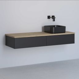 Kronenbach Cube szafka z blatem 141x48,7x23,5 cm podumywalkowa wisząca czarny mat-jasny dąb KBWTKOWTL1412SMGH