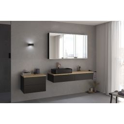 Kronenbach Cube szafka z blatem 141x48,7x23,5 cm podumywalkowa wisząca czarny mat-jasny dąb KBWTKOWTL1412SMGH