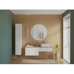 Kronenbach Cube szafka z blatem 141x48,7x44,5 cm podumywalkowa wisząca biały połysk-jasny dąb KBWTKOWTL1413WHGH