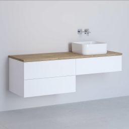 Kronenbach Cube szafka z blatem 141x48,7x44,5 cm podumywalkowa wisząca biały połysk-jasny dąb KBWTKOWTL1413WHGH