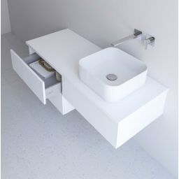 Kronenbach Cube szafka z blatem 141x48,7x44,5 cm podumywalkowa wisząca biały połysk KBWTKOWTL1414WH