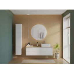 Kronenbach Cube szafka z blatem 141x48,7x44,5 cm podumywalkowa wisząca biały połysk-jasny dąb KBWTKOWTL1414WHGH