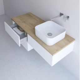 Kronenbach Cube szafka z blatem 141x48,7x44,5 cm podumywalkowa wisząca biały połysk-jasny dąb KBWTKOWTL1414WHGH