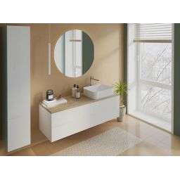 Kronenbach Cube szafka z blatem 141x48,7x44,5 cm podumywalkowa wisząca biały połysk-jasny dąb KBWTKOWTL1414WHGH