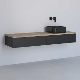 Kronenbach Cube szafka z blatem 161x48,7x23,5 cm podumywalkowa wisząca czarny mat-jasny dąb KBWTKOWTL1612SMGH