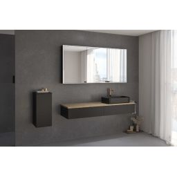 Kronenbach Cube szafka z blatem 161x48,7x23,5 cm podumywalkowa wisząca czarny mat-jasny dąb KBWTKOWTL1612SMGH