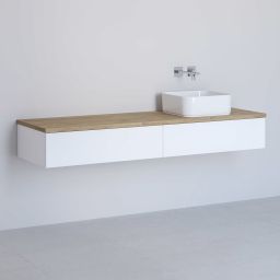 Kronenbach Cube szafka z blatem 161x48,7x23,5 cm podumywalkowa wisząca biały połysk-jasny dąb KBWTKOWTL1612WHGH