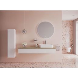 Kronenbach Cube szafka z blatem 161x48,7x23,5 cm podumywalkowa wisząca biały połysk-jasny dąb KBWTKOWTL1612WHGH