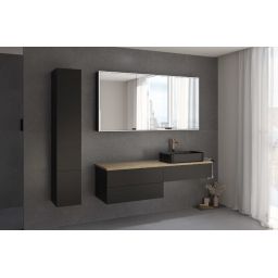 Kronenbach Cube szafka z blatem 161x48,7x44,5 cm podumywalkowa wisząca czarny mat-jasny dąb KBWTKOWTL1613SMGH