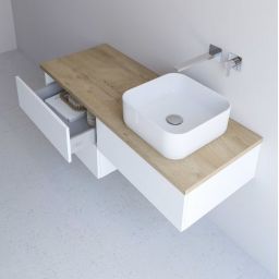 Kronenbach Cube szafka z blatem 161x48,7x44,5 cm podumywalkowa wisząca biały połysk-jasny dąb KBWTKOWTL1613WHGH