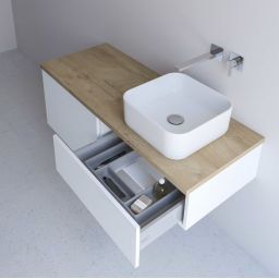 Kronenbach Cube szafka z blatem 161x48,7x44,5 cm podumywalkowa wisząca biały połysk-jasny dąb KBWTKOWTL1613WHGH