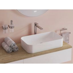 Kronenbach Cube szafka z blatem 161x48,7x44,5 cm podumywalkowa wisząca biały połysk-jasny dąb KBWTKOWTL1613WHGH