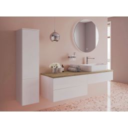 Kronenbach Cube szafka z blatem 161x48,7x44,5 cm podumywalkowa wisząca biały połysk-jasny dąb KBWTKOWTL1613WHGH