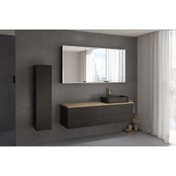 Kronenbach Cube szafka z blatem 161x48,7x44,5 cm podumywalkowa wisząca czarny mat-jasny dąb KBWTKOWTL1614SMGH