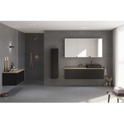 Kronenbach Cube szafka z blatem 161x48,7x44,5 cm podumywalkowa wisząca czarny mat-jasny dąb KBWTKOWTL1614SMGH