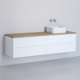 Kronenbach Cube szafka z blatem 161x48,7x44,5 cm podumywalkowa wisząca biały połysk-jasny dąb KBWTKOWTL1614WHGH